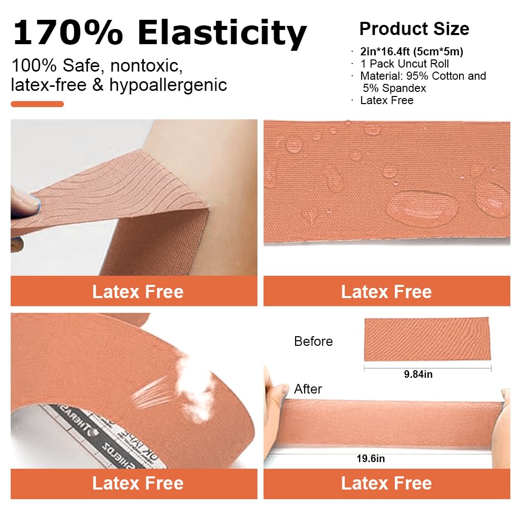 HANNEA Waterproof Kinesiology Tape, Breathable Athletic Sports Tape for Joints Support & Muscle Pain Relief, Muscles, Ankle K Taping Waterproof Athletic Tape for Pain Support, 2in×16.4ft, Beige HANNEA Waterproof Kinesiology Tape, Breathable Athletic Sports Tape for Joints Support & Muscle Pain Relief, Muscles, Ankle K Taping Waterproof Athletic Tape for Pain Support, 2in×16.4ft, Beige